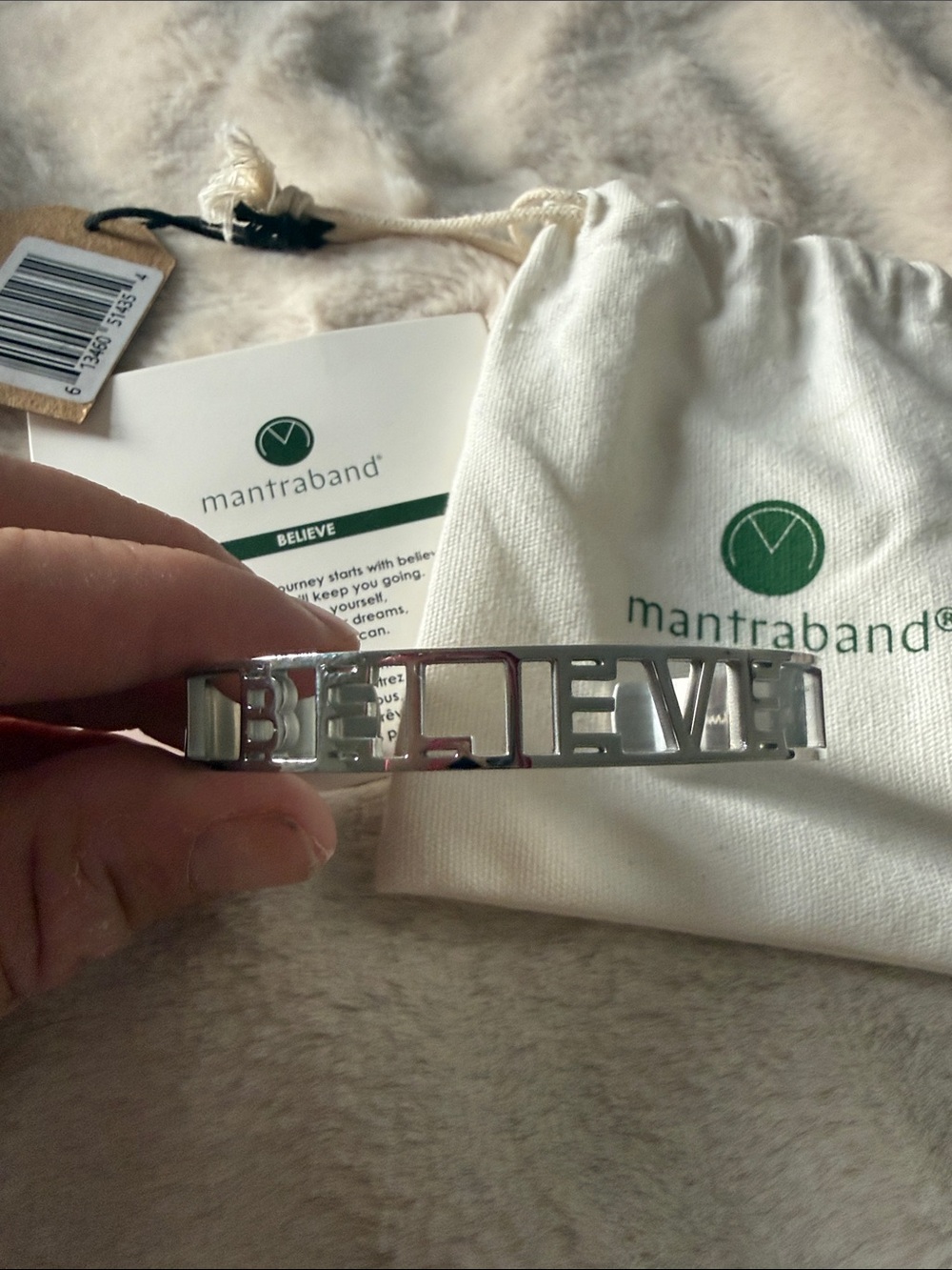 NWT MantraBand Silver 'BELIEVE' Open Cuff Bracelet